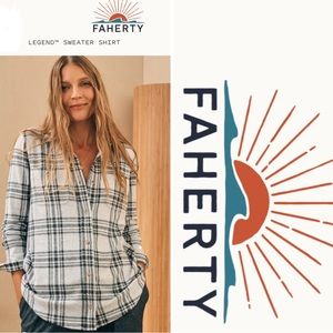 Faherty Women's Blue and White Legend Plaid Button Down Shirt